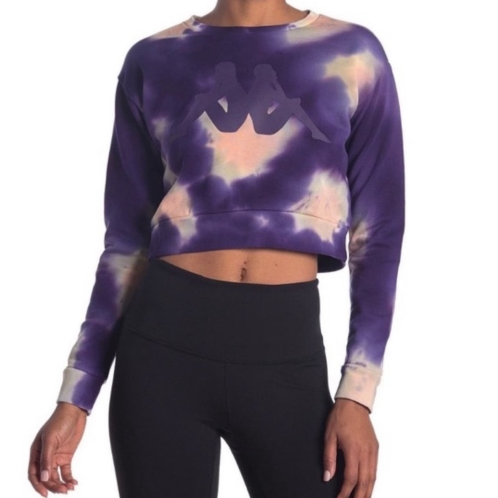 Kappa Authentic Galz Cropped Sweatshirt Size Small Cream Brandy Violet